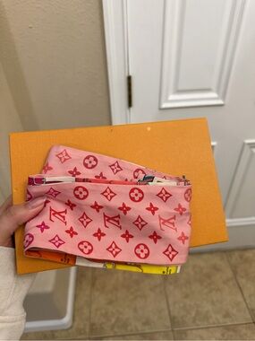 Louis Vuitton Pink and Red Monogram Silk Twilly